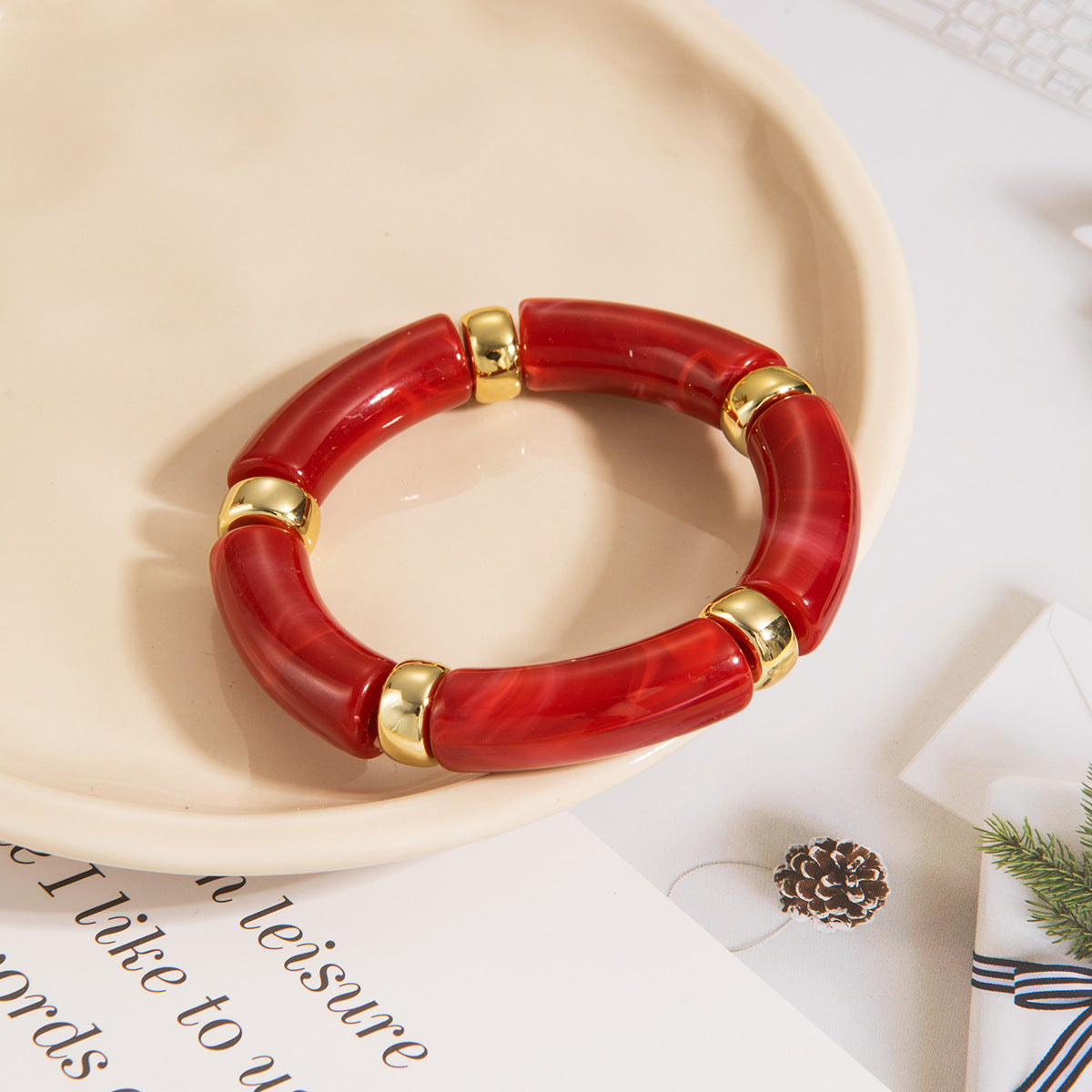 Wholesale Acrylic Elbow Bracelet Curved Bamboo Tube Multi-Color